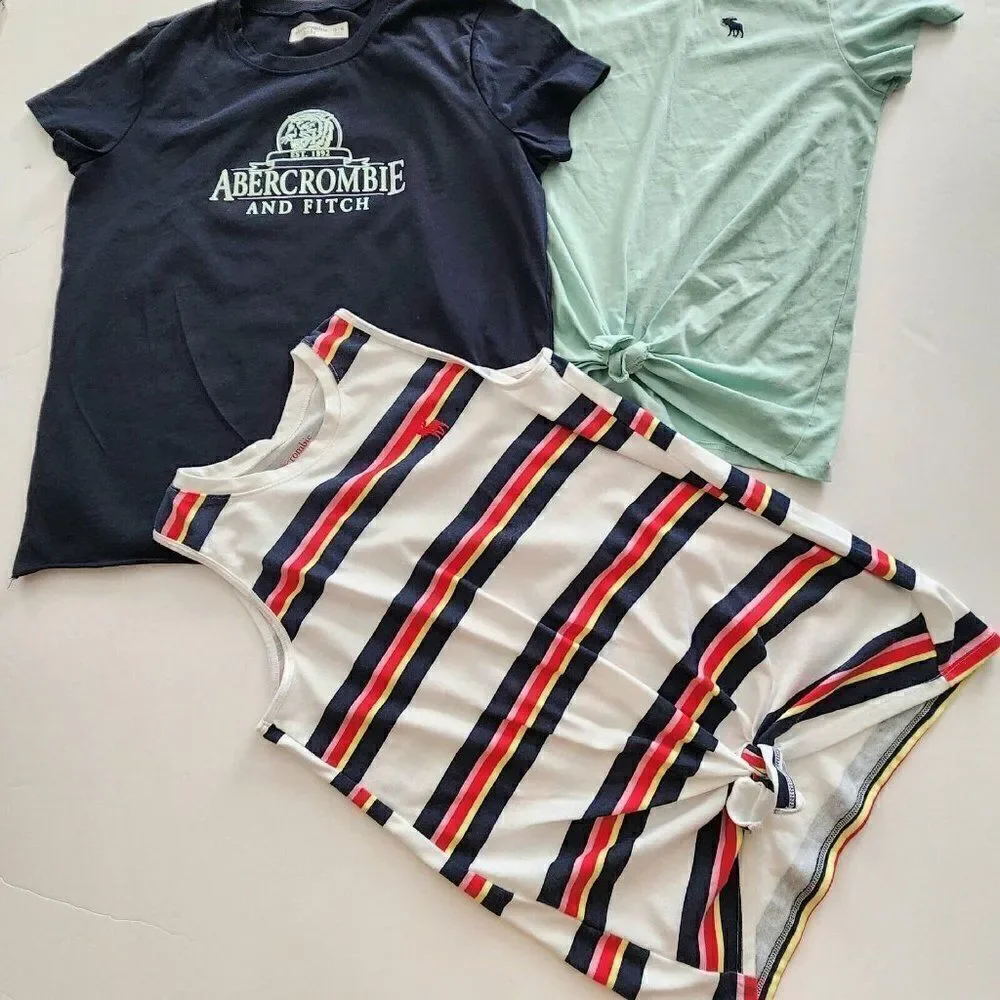 3 Abercrombie Kids 15/16  Girls Tees & Tie‎ Front Tank Navy Stripe